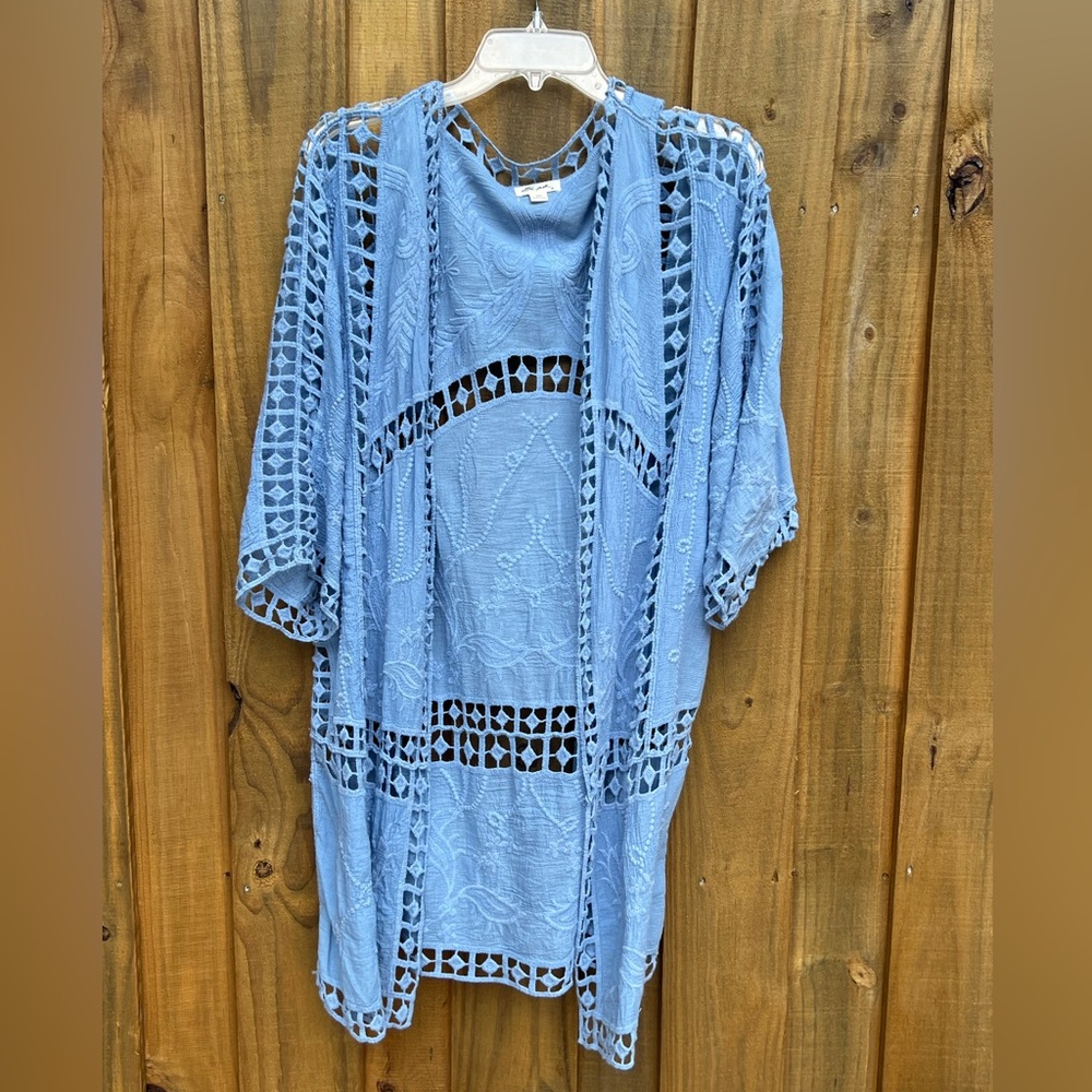 Ultra Pink Blue Crochet Kimono with Floral Embroidery Women’s Blue - Picture 2 of 8
